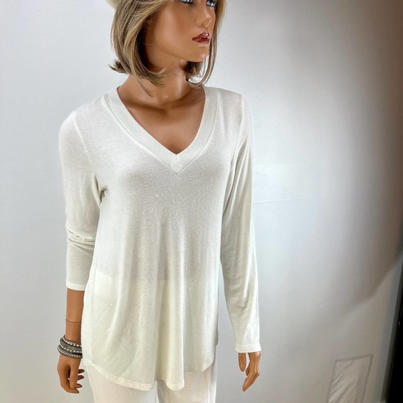 HALSTON Women long sleeve V neck Tunic white size s/p - Picture 1 of 5